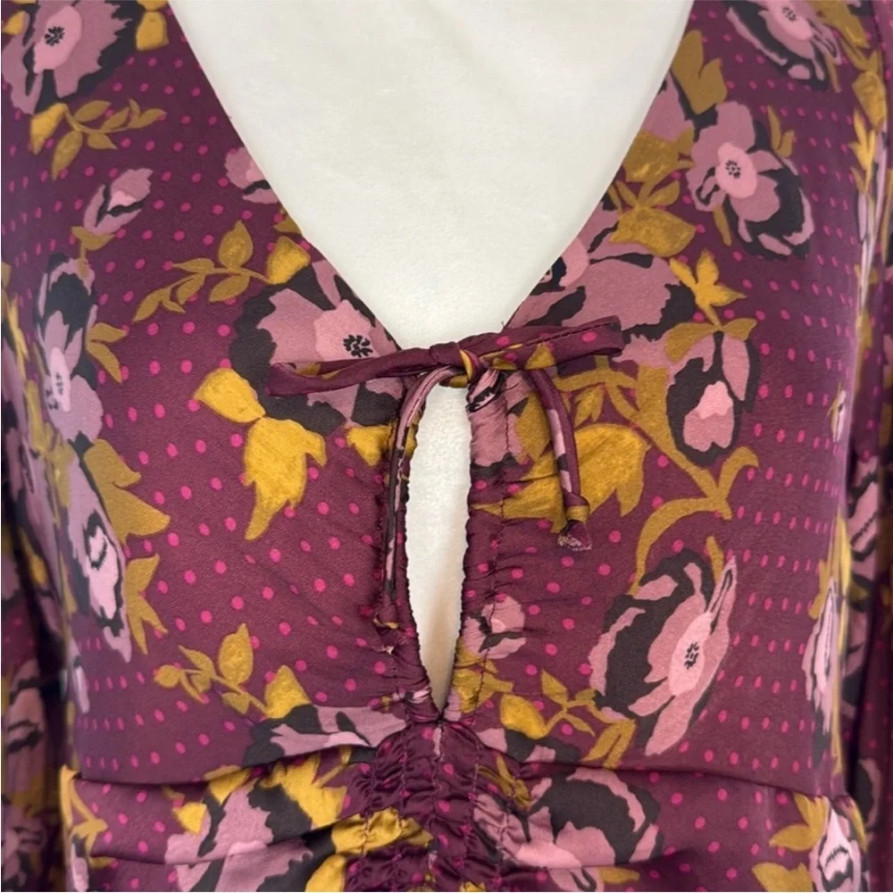 Free People Morning Light Retro Floral Mini Dress in Purple Combo. Size 12.